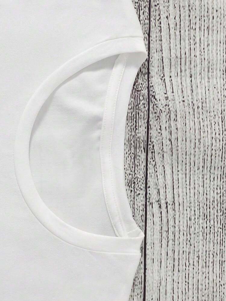 Fashionable Ladies, Cartoon Pattern Printed Short Sleeve Round Neck T-Shirt, Fashionable Short Sleeve T-Shirt, Casual Summer Daily Wear, White Tops, Casual Shirts, Suitable For Spring, Summer And Autumn, Ladies T-Shirt, Fashionable And Cute T-Shirt, - 白色 - 查看 3