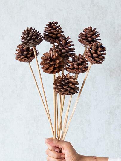 MEHELANY 10 peças de pinhas com haste, flores artificiais, enchimento de vaso de pinhas marrom, planta artificial para casa, casamento, festa de outono, decoração de sala de estar, guirlanda de Natal DIY para Ação de Graças, Halloween, decoração artificial de inverno, decoração boêmia, mesa de jardim ao ar livre, presente para mulheres e meninas, decoração de casa, decoração de Halloween