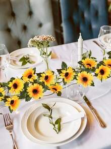 3 件 240 厘米人造向日葵花环丝绸向日葵藤蔓人造花带绿叶，婚礼拱门装饰，婚礼楼梯装饰，婚礼窗帘装饰，生日派对气球装饰，圣诞树装饰，日常家居门装饰，乡村婚礼桌面人造向日葵装饰