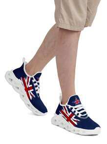 British Flag Print Men's Outdoor Running Shoes With Soft Mesh Upper, Shock-Absorbing Sole, Breathable & Lightweight, Durable For Plus Size