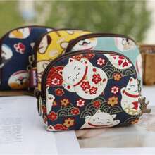 NYXIA 1 件日式半圆形拉链迷你零钱包，可爱卡通多功能女士收纳包，卡通印花钱包可存放小卡、信用卡、钥匙，适合作为生日礼物或送给朋友、同事和家人女孩男孩的日常礼物 - 彩色 - 查看 4