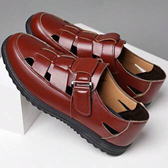 Men's Leather Sandals, Soft Sole Non-Slip Fashion Casual Versatile Breathable Beach Shoes