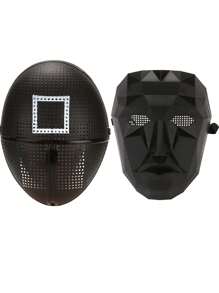 3Pcs Cartoon Survival Game Mask, Black Mesh, Triangle, Square, Circle, Suitable For Role-Playing, Soiree And Party, Ladies And Men