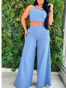 Simple Casual Elegant Pocket Set Women's Birthday Party Spring Set - 淺藍色 - 查看 1