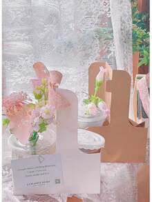 10/15 Kraft Paper Coffee Holder With Handle, Double Compartment Portable Takeaway Beverage Holder, Takeaway Paper Cup Holder (White, Brown, Pink), Event Party Box, Kraft Paper Flower Basket, Hot Or Cold Drink Cup Holder, Milk Tea Holder, Takeaway Box, Dessert Cake Bouquet Box, Wedding Gift, Floral Accessories, Suitable For Wedding Party, Office, Outdoor. - Multicolor - View 5