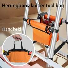 1pc Heavy Duty Tool Bag For Step Ladder, Oxford Cloth Material, Waterproof And Scratch Resistant, Expandable Storage With Hanging Design For Home Remodeling Organizer, Large Capacity For Storing Screws, Wrenches, Drills And Other Maintenance Tools
