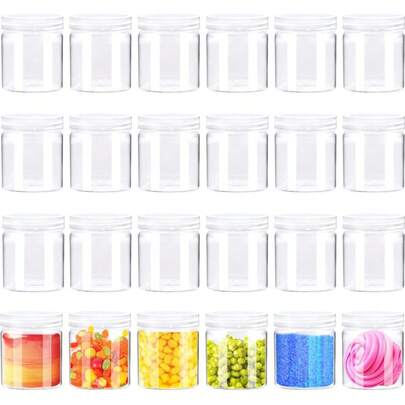 24-Pack 4oz Clear Plastic Jars With Lids, Leakproof Round Storage Containers For Travel & Home, Wide Mouth Refillable Cosmetic Jars For Creams, Makeup, Slime, Crafts, Beads, Candy & More