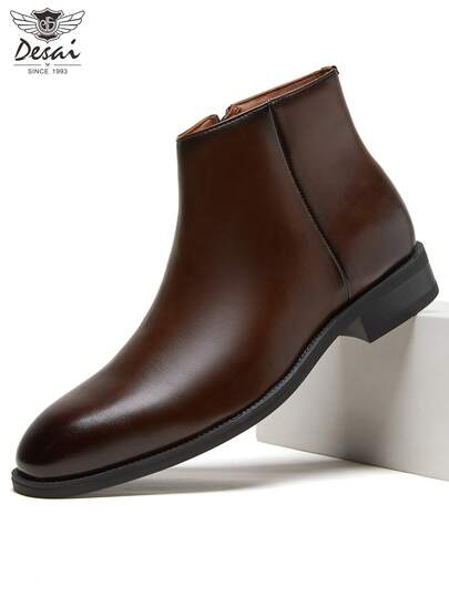 DESAI New Arrival British Style Men's Business Casual High-Top Leather Boots, Men's Pointed Toe Ankle Boots, Men's Boots