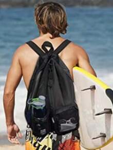 可折叠速干网袋，多功能手提包和单肩包，配有干湿分离隔层，适合夏季海滩、游泳和锻炼，多功能抽绳轻便储物袋，黑色牛津布，可调节肩带，Crossfit 设计 - 藍色 - 查看 2