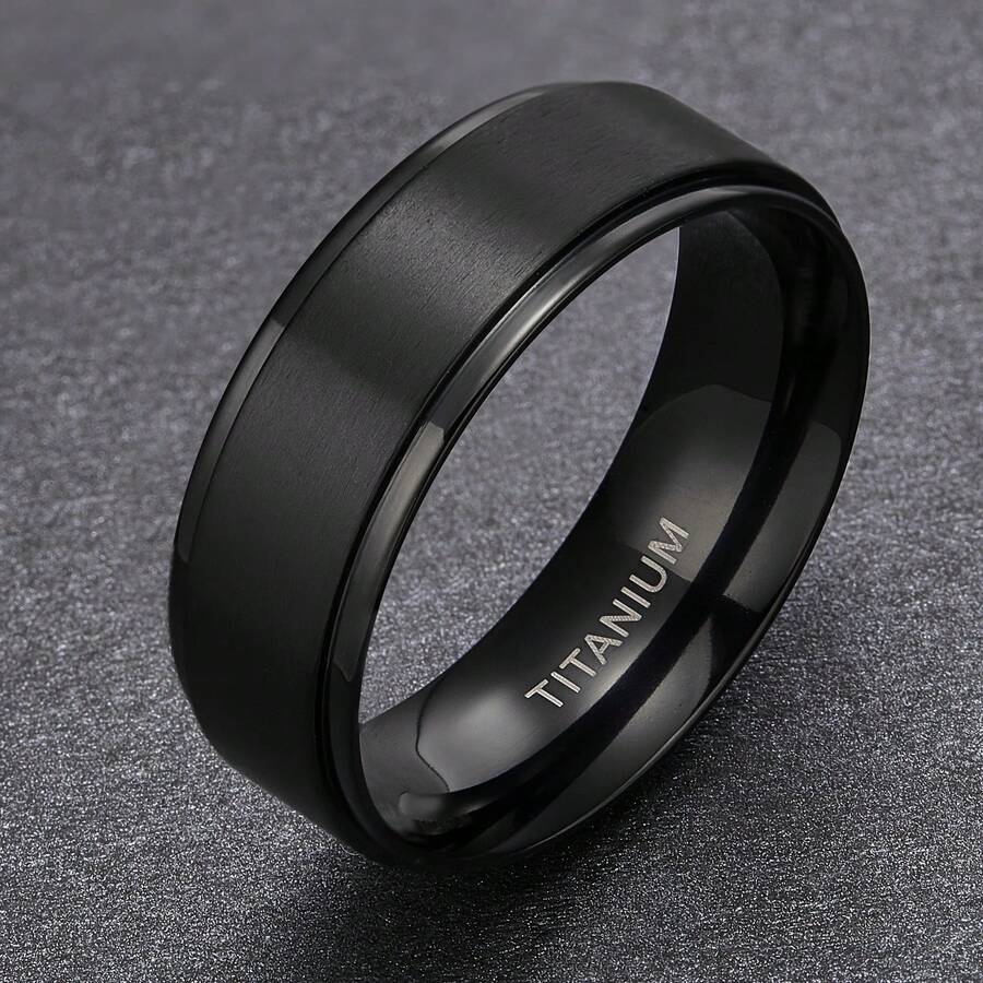 1pc Men's Fashionable Titanium Steel Ring, 8mm Black, Wear-Resistant And Scratch-Resistant Single Ring, Suitable For Friendship, Birthdays, Weddings, Graduation, Christmas - 黑色 - 查看 1