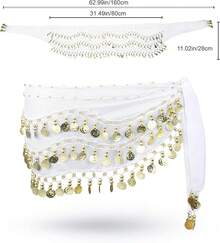 Chiffon Belly Dance Hip Scarf With 128 Coins For Yoga Class - White - View 11