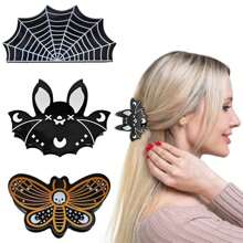 1/2/5pcs Halloween Hair Clips, Suitable For Women & Girls, Pumpkin, Spider Web, Bat, Acrylic Clips, Banana Clips, Non-Slip Halloween Hair Accessories
