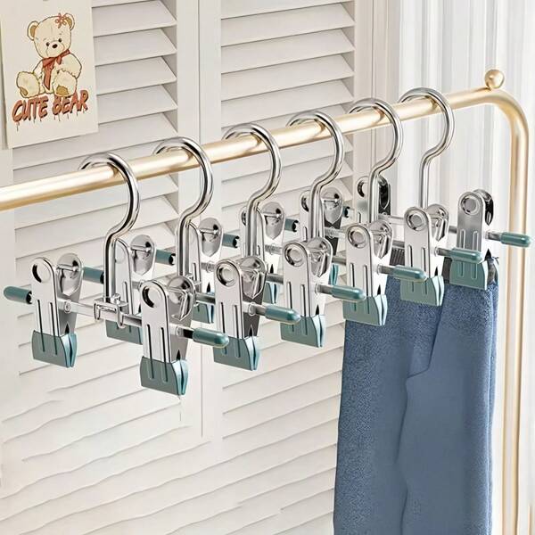 [Estantería de doble clip de acero inoxidable] Estantería de pantalones con clips, paquete de 20 estantes de falda de doble clip para pantalones cortos y vaqueros, ganchos de clip de metal, ajustables de alta resistencia para hombres y mujeres