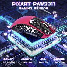ATTACK SHARK X11SE Lightweight Wireless Gaming Mouse 59g, 3 Modes (2.4G/USB-C/Bluetooth), 22,000 DPI, PAW3311 Optical Sensor, 5 Programmable Buttons, 300mAh Battery, For PC - 莓果紅+貼紙 - 查看 3