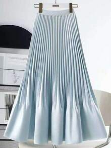 Saia novo midi elegante cintura alta plissado