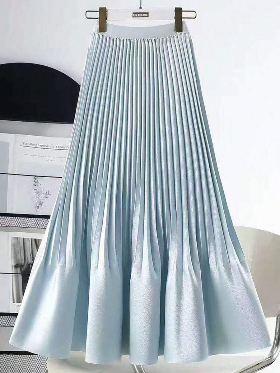 Saia novo midi elegante cintura alta plissado