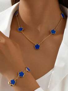 مجموعة مكونة من قلادة وسوار زهرة وشمروخ للنساء، موضة