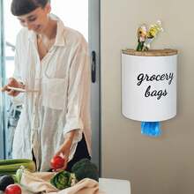 Rustic Grocery Bag Holder, Wall Mount Plastic Bag Holder Organizer With Lid, Farmhouse Bag Holder For Plastic Bags, Trash Bag Dispenser Organizer For Home & Kitchen Organization And Storage - trắng - Xem 2