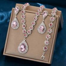 Peach Quartz Bridal Jewelry Set - Necklace, Earrings And Bracelet, Designed For Wedding/Party
