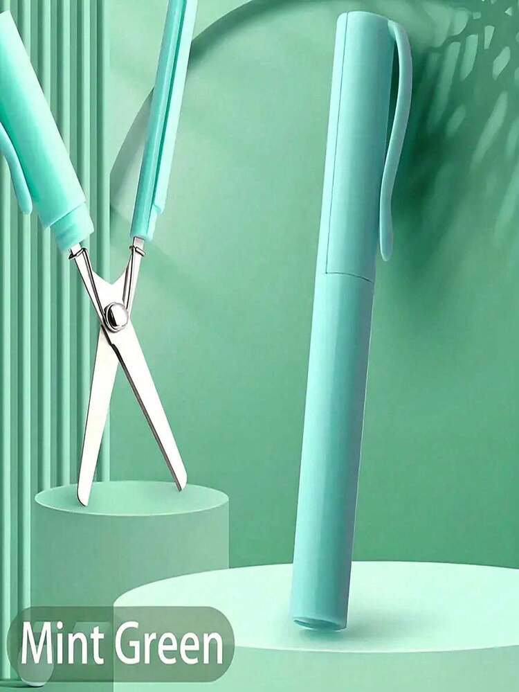 2 In 1 Foldable Scissors Creative Stationery Mini Folding Student Art Scissors Portable Scissors Blade Multifunction Stationery Office School,Compact Folding Scissors - Portable Pen-Style Design, Ideal For Students & Crafts, Available In Orange, Light Green, White, Pink, Blue - Multicolor - View 7