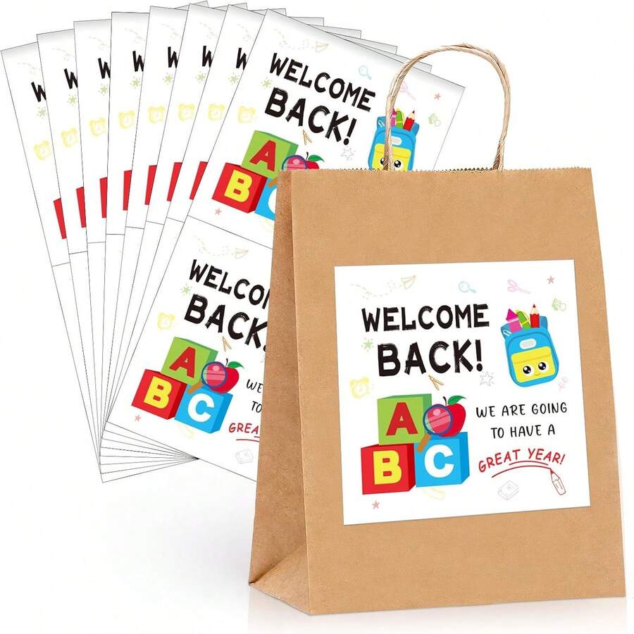 30 ملصق لعودة المدرسة، ملصقات بطول 4 بوصة لترحيب بعودة المدرسة، ملصقات ورقية لتزيين هدايا الأكياس والصناديق وزجاجات المياه، ديكورات عودة المدرسة للمعلمين والفصول الدراسية
