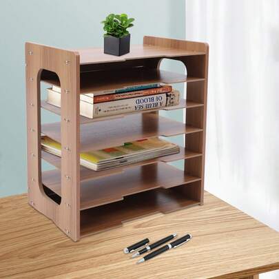 7 Tiers Desk File Organizer Holder, Wood Desktop Organizer Paper File Holder, Desktop File Holder For Home / Office Document Storage Rack