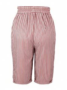 Quần lửng ống đứng Jisfaneya màu trơn, in họa tiết không định vị, có cúc cài, cạp chun, túi, chất liệu vải dệt kim, họa tiết sọc đỏ, thích hợp mặc hàng ngày, đi nghỉ mát, mùa xuân/hè. - Đỏ - Xem 4