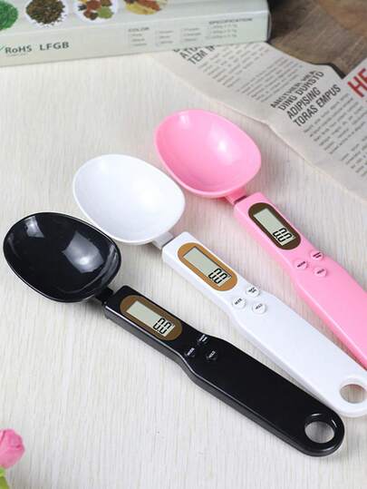1 件电子量勺秤，用于宠物喂食，精确到 0.1 克，配有电池和测量尺，支持四种测量单位：克、盎司、格令和克拉