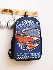 طقم جديد للعودة إلى المدرسة مكون من 3 قطع: حقيبة ظهر، حقيبة كروس بودي، وحافظة أقلام بطباعة كرتونية على النايلون. سريعة الجفاف، قابلة للطي، وذات وظائف متعددة. تصميم جميل وعصري، مثالي للمدرسة، السفر، الأنشطة الخارجية، والهدايا الاحتفالية - سيارة زرقاء - مشاهدة 2