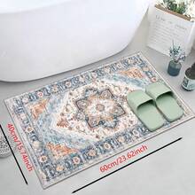 1 pieza Alfombra de silicona antideslizante con estampado floral del sudeste asiático, alfombra, tapete, impresión 3D rectangular, adecuado para sala de estar, dormitorio, pasillo, baño, lavandería - Alfombra de poliéster para decoración del hogar interior y exterior