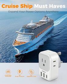 Adaptador Europeo Viaje, Universal Europa Enchufe de Corriente con 3 USB (1 USB C), Cargador Tipo C con 4 Salidas CA, Travel Essentials Adapter Americano\/México a Europa para Italia, España - Gris - Ver 4