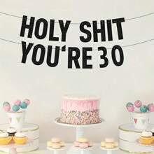 مجموعة واحدة من لافتات "Holy You're 18/21/30/40/50/60/70/80" اللامعة باللون الأسود، زينة حفلات عيد ميلاد سعيد لعمر 18/21/30/35/40/45/50/55/60/65/70/75/80/85/90 عامًا