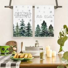 2pcs Christmas Themed Towels, Designed With Christmas Tree And Snowflake Pattern Printed Towels, Machine Washable, Heat-Resistant, Absorbent And Reusable, Suitable For Room Decoration, Kitchen And Bathroom Towels, Party Decoration, Home Decoration, Making It An Ideal Holiday Gift For Christmas. - Multicolor - View 6