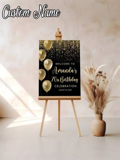 1pc- Black Gold Style Personalized Photo Birthday Poster, Custom Birthday Welcome Sign, White And Gold Birthday Welcome Sign, Balloon Birthday Sign, 70th Birthday Poster, Printable Sign, Any Age, Modern Poster Printing, Xmas Decoration, Multi-Functional, Ornamental, Reusable, Exquisite, Stylish, High-Quality, Colorful, Modern, Custom, Personalized, Unique, Ideal Gifts For Him, Tea Room, Home, Garden, Office, For Anniversaries, For Valentine's Day, For Mother's Day, For Birthdays, For Father's Day, For Housewarming, Customized Party Supplies, Autumn Home Refresh