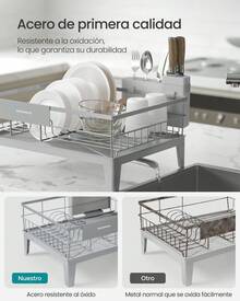 SONGMICS Escurreplatos, Escurridor para Cocina, Giratorio 360° y Extensible, con Soporte para Cubiertos, 31 x 42 x 18.5 cm, Gris Paloma - Gris - Ver 2