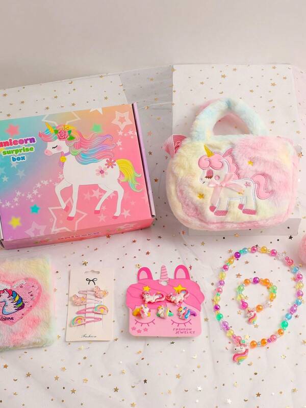 1 PC Cartoon Children'S Unicorn Plush Notebook Color Box Stationery Combination Set Student Holiday Prize Gift