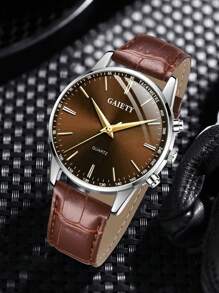 2 Pieces Men's Bamboo Patterned Watch Strap Fashionable And Simple Business Bar Scale Quartz Watch Set Suitable For Daily Wear Decoration Or Holiday Gifts - Multicolor - View 4