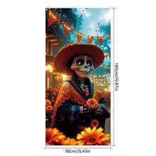 1 pieza 35.4"X70.8" Bandera decorativa de poliéster con tema del Día de los Muertos mexicano, material duradero, adecuado para decoración de Halloween/Día de los Muertos, fácil de colgar, versátil para decoración de entrada interior/exterior