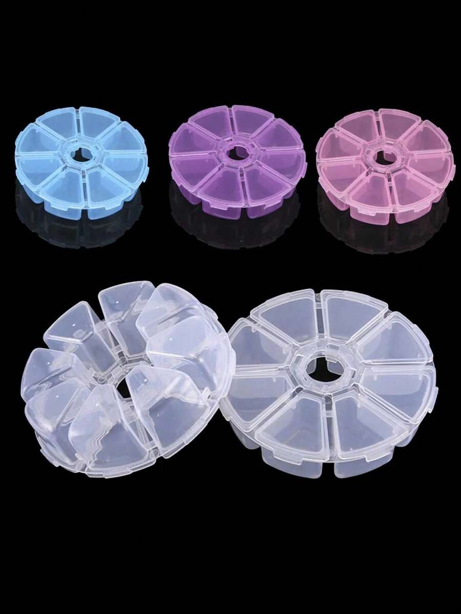 Organizador de joyas redondo de 8 compartimientos, caja de plástico transparente para almacenamiento de gemas, cuentas y artesanía de joyería, selección de multicolor - Multicolor - Ver 1