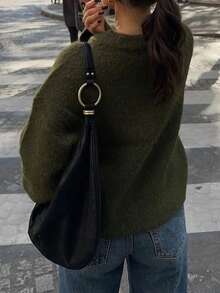 Live To Mo Fall Clothes For Women Olive Green Crew Neck Casual Long-Sleeve Knit Sweater - Loose Minimalist Old Money Style, Essential Pullover Top - Green - View 5