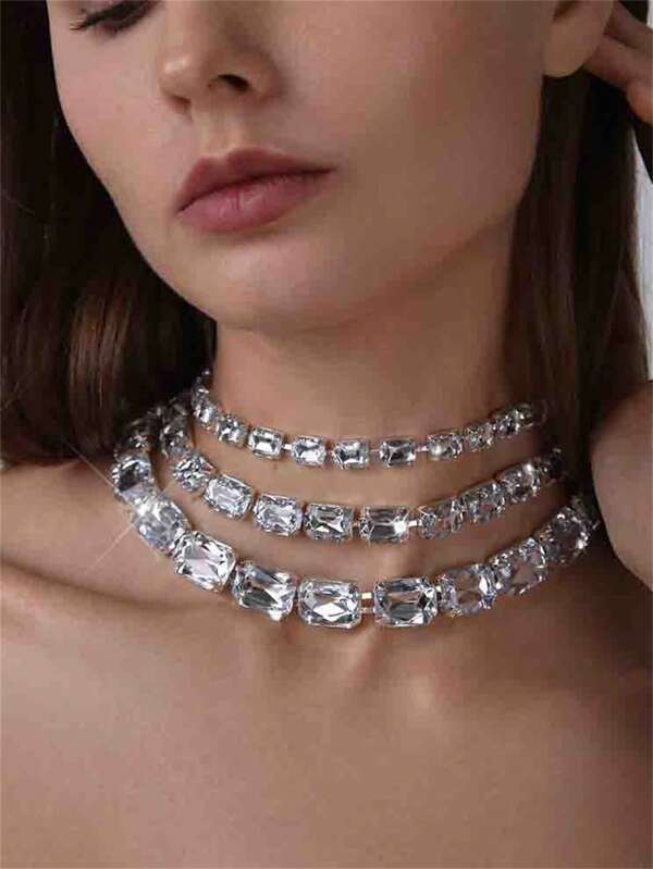 Collar de múltiples hileras con diamantes falsos, collar gargantilla declarativo exagerado para mujeres, de moda y versátil