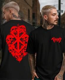 Unisex T-Shirt 100% Cotton Berserke Anime Manga Medieval Geek Guts Skull Streetwear - 黑色 - 查看 1