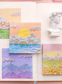 1 件简约风景画粘性可爱便签本，适用于学校用品，返校 - 彩色 - 查看 9