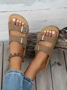 Giày sandal hở mũi cổ điển thoáng khí cho nữ, dép đi trong nhà bền chống trượt thoải mái, giày mùa hè cho nữ - màu nâu - Xem 3