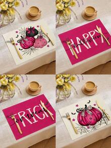 4pcs/6pcs/60pcs Halloween Placemats, Pink Pumpkin, Spider Web, Skull, Bat & Letter Linen Placemats, Dirt-Resistant For Home, Restaurant, Dining Decoration - Multicolor - View 1