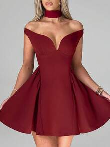 女士派对活动鸡尾酒迷你连衣裙，配有可拆卸围巾，性感细肩带 V 领褶饰荷叶边连衣裙