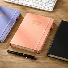 1pc A5 Thick 2026 New English Planner Notebook, 180 Sheets/360 Pages Thick Year Calendar, 365 Daily Plan Agenda Book For Daily Life, Office, School Use, Elastic Band A5 Diary