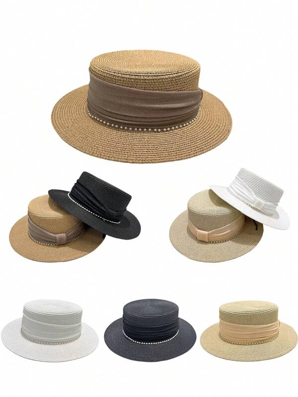 1 stuk modieuze, beleefde zomerse, casual strohoed met brede rand voor dames, lichtgewicht, draagbare zonnehoed, geschikt voor buiten wandelen, winkelen, strandvakantie en dagelijks gebruik