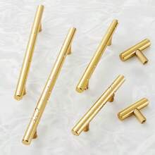 Bộ 4/10 tay nắm tủ bếp bằng đồng thau đánh bóng, tay kéo ngăn kéo bằng thép không gỉ và núm tủ màu vàng - Phụ kiện bền bỉ hiện đại cho đồ nội thất nhà bếp - Vàng - Xem 1
