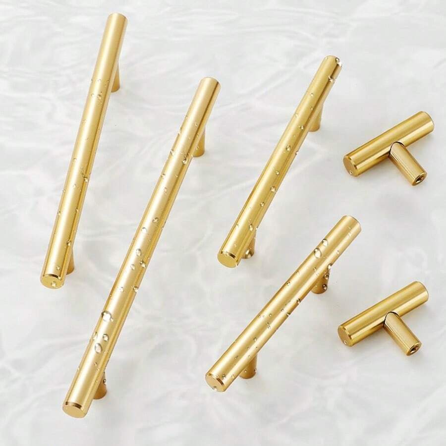 Bộ 4/10 tay nắm tủ bếp bằng đồng thau đánh bóng, tay kéo ngăn kéo bằng thép không gỉ và núm tủ màu vàng - Phụ kiện bền bỉ hiện đại cho đồ nội thất nhà bếp - Vàng - Xem 1